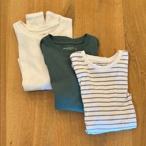 Set of 3 Abercrombie and Fitch Long Sleeve Tees - White, Green, and Taupe Stripe